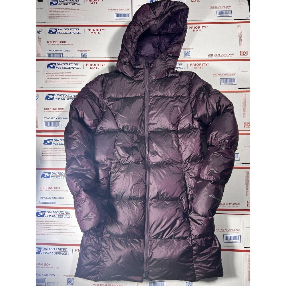 Eddie‎ Bauer Luna Peak Down Puffer Jacket Womens Small Purple Hooded Parka Coat
